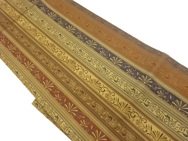 縞に花唐草模様織出し名古屋帯